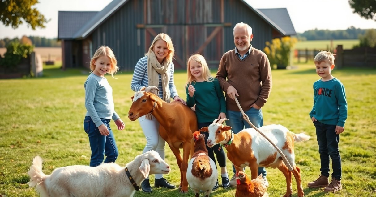 Family enjoying a Dutch farm experience at Play Lape Farm, petting animals in lush fields
